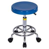 Tabouret industriel B04 en acier renforcé de fibre de verre, anti-statique, réglable en hauteur, pivotant à 360°, avec roulettes et anneau de repose-pieds, pour usage scolaire