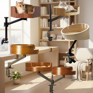 سرير قطط قابل لتعديل الارتفاع مع أرفف آمنة وإطار معدني لمحبي القطط، مكتب خشبي - Product Image 1