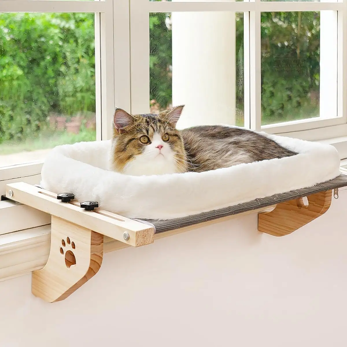 Pet Fábrica local atacado pet indoor pendurado gato cama janela rede Cat Window Perch madeira gato cama rede janela