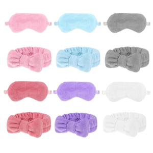 Haute qualité luxe Spa maquillage lavage du visage Polyester large bandeau élastique et peluche yeux Msak sommeil profond ensemble logo personnalisé - Product Image 1