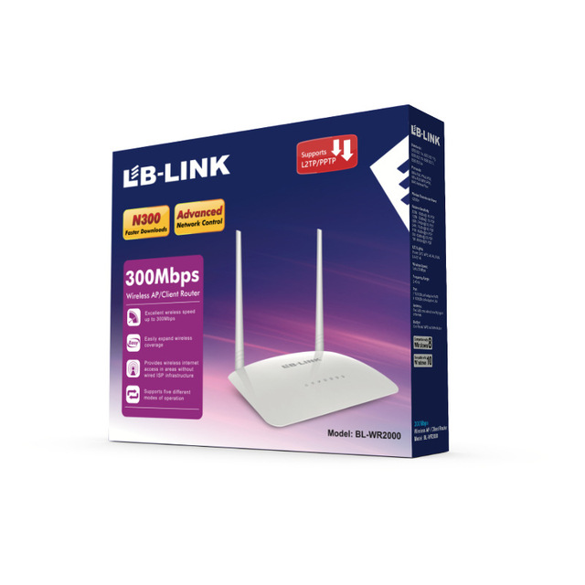LBLINK BL-WR2000 Smart Dual-Band Wireless Router N300 2.4G 300Mbps Firewall WEP Home Easy Setup 4 External Antennas 4 LAN Ports
