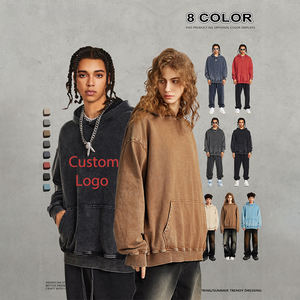 파이팅 앤트 420g 헤비웨이트 100% 코튼 왁스 프린팅 레트로 페이드 오버사이즈 풀오버 플레인 남성 포켓 후디 - Product Image 1