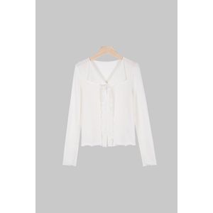 Camiseta de Manga Larga con Cuello en V para Mujer TS-025, Camiseta de Punto Suave, Corte Ajustado, Elegante, Negra, Blanca, Gris - Product Image 5