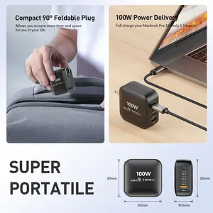 וינה 100W USB C מטען PD USB סוג C ספק כוח עם מטען מהיר GaN Tech עבור מחשבי מקבוק פרו/אייר מחשבים ניידים אייפד אייפון 14 פרו מקס