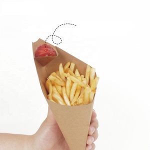Wholesale Custom French Fries Waffle Popcorn Food Waterproof Takeaway Cone Taper Folding Paper Box