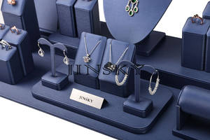Jinsky Design personnalisé de luxe classique bleu en cuir PU couvert bijoux présentoir élégant conteneur pour boucles d'oreilles bagues colliers - Product Image 3