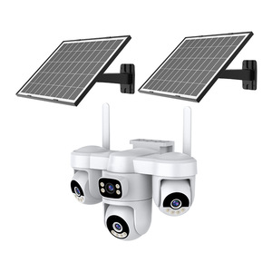 กล้องเฝ้าระวังพาโนรามา 4 เลนส์กลางแจ้ง 360 องศา HD พร้อมแผงโซลาร์เซลล์อินเตอร์คอมเสียงแบบไวไฟสำหรับบ่อปลาในสวนผลไม้ในบ้าน - Product Image 1