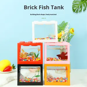 <span class=keywords><strong>Mini</strong></span> Pecera Creativa de Bloques de Construcción - Plástico Transparente, Fácil Montaje, Decoración de Escritorio para Oficina, para Betta y Medusas - Product Image 3