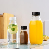 Etiquetas Personalizadas para Botellas de Vidrio Cuadradas de 100 ml a 1 L, Tapón de Rosca Hermético, Envases para Leche, Jugos y Bebidas
