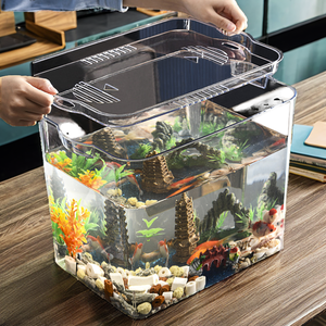 <span class=keywords><strong>Aquarium</strong></span> de bureau autonettoyant RU1120, petit, avec réservoir en plastique transparent unique, mini élevage de poissons paresseux, remplacement gratuit - Product Image 2