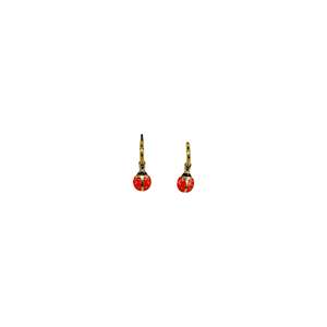 Fashion <b>Drop</b> <b>Earrings</b> 316L Stainless Steel PVD Gold Plating <b>Red</b> Enamel Ladybug Design - Product Image 1