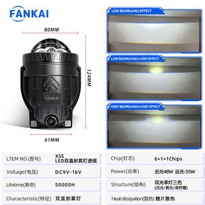 ไฟตัดหมอก FANKAI X5S LED เลนส์ 80 มม. แบบลำแสงคู่ พร้อมเอฟเฟกต์เลเซอร์ สำหรับอัพเกรดรถยนต์ - Product Image 1