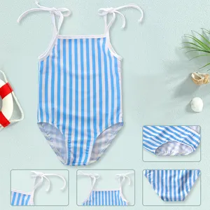 Summer Kids Swimwear Blue Stripe String One-piece Swimsuit Custom Kid Swimwear Girl Cute Baby Swim Bodysuit
