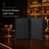 Porte-menu en cuir PU bleu nuit, porte-menu classique avec cadre doré pour restaurant, café, hôtel, liste des vins