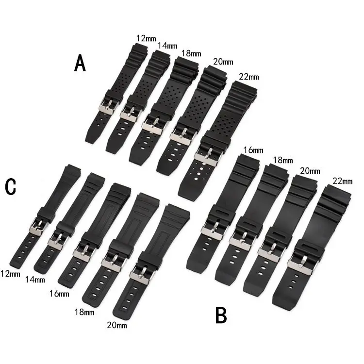 ホットセールトロピック防水シリコンプラスチック時計ストラップ18 20 22mm時計用PVCゴム時計バンド12mm 14mm 16mm