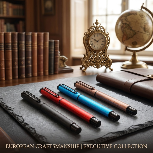 Luxury Brushed Metal Barrel Refillable Ergonomic Writing Office Executive Fountain Pen