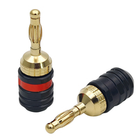 Connecteur banane plaqué or 4 mm, style CNC, corps métallique nervuré, coque anodisée dure, bande de polarité pour amplificateur de haut-parleur