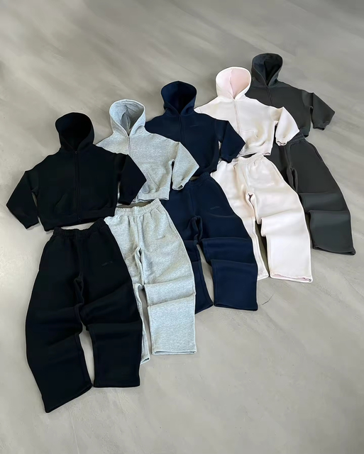 Customized High Quality Men's Tracksuit Set Heavy Weight Fleece Knitted Breathable Hoodies & Sweatpants Zippers Customizable
