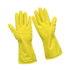 Guanti per la pulizia della gomma della cucina in lattice giallo lungo di vendita caldo, guanti per la pulizia dei piatti riutilizzabili per la casa con lattice