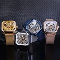 FORSINING FOS092 Montre mécanique de luxe légère pour homme avec bracelet en maille tissée Mouvement mécanique automatique avec double creux