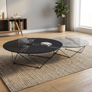 Hot Selling Durable Modern <b>Black</b> White Marble Top Coffee <b>Table</b> with Metal Frame <b>Black</b> Powder Coating for Living Room Furniture - Product Image 2