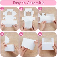 Boîtes à biscuits blanches 4x4x2,5 pouces avec fenêtre, petites boîtes de boulangerie, 36 autocollants, réutilisables, auto-érectables, en papier pour envoi postal