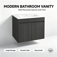 Meuble de salle de bain mural moderne gris foncé en bois, vasque flottante compacte, très demandé