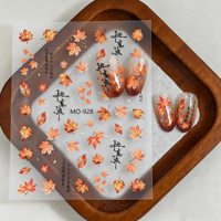 Autocollants 3D en relief pour ongles, feuilles d'érable dorées d'automne, autocollants adhésifs pour ongles Ginkgo, vente en gros