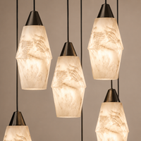 Lustre LED en albâtre naturel personnalisé, grande lampe suspendue artistique avec fonction de protection des yeux pour salon