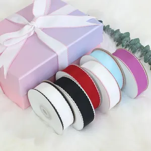Wholesale Colorful Decoration Woven Line Edge Grosgrain Ribbon Custom Personalized Brand Logo Ribbons for Christmas Gift Packing