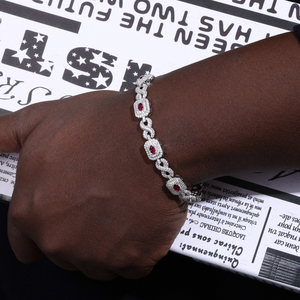 Haut de gamme Hiphop rouge CZ sucre Cube Design Bracelet 10mm plaqué or 925 argent Sterling VVS Moissanite Infinity bijoux Bracelet - Product Image 4