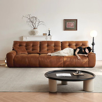Canapé 3 places droit et long en cuir ciré, style vintage français Big Bear, avec largeur de siège réglable, pour salon, Divano in Pelle