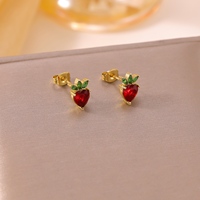 Anting Tusuk Berhiaskan Zirkon Warna-warni Bahan Stainless Steel Lapis Emas 18K Berbagai Bentuk Hati Bunga Stroberi Perhiasan Telinga Modis