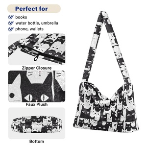 กระเป๋าถือสะพายไหล่ขนเฟอร์เทียมลายแมวน่ารักสำหรับผู้หญิง ขนาดใหญ่ แฟชั่นใหม่ - Product Image 4