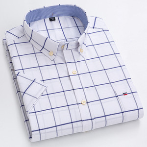 <span class=keywords><strong>Camisa</strong></span> de verano informal de negocios para <span class=keywords><strong>hombre</strong></span>, 100% algodón, tela Oxford, camisas a <span class=keywords><strong>cuadros</strong></span> de manga corta para <span class=keywords><strong>hombre</strong></span> de alta calidad - Product Image 5