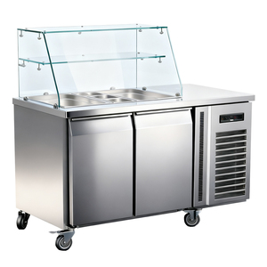 מותאם אישית 304 לתצוגה נירוסטה כריך הכנה מראש שולחן מסחרי סופר מקפיא בקרת טמפרטורה דיגיטלית - Product Image 1