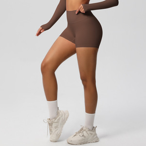 <span class=keywords><strong>Pantaloncini</strong></span> da Yoga e Corsa da <span class=keywords><strong>Donna</strong></span> in Nylon Spandex, Tinta Unita, Doppia Faccia Levigata, Traspiranti, Vita Alta, Vestibilità Skinny - Product Image 3