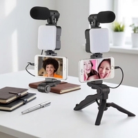 Kit de diffusion en direct pour téléphone portable AY49 avec lumière LED, perche à selfie, trépied, microphone et miroir pour l'enregistrement de vlogs et la photographie