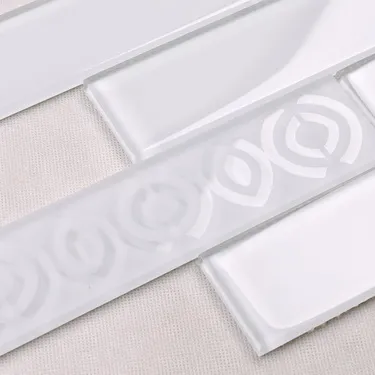 Super white glass subway mosaic tiles for interior wall decoration with sand blasting pattern