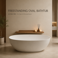 Baignoire autoportante ovale Adak Ak-9002 en surface solide, portable, pour intérieur, avec drain, fond antidérapant, capacité de plus de 60 gallons