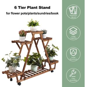 Étagère triangulaire pour plantes avec roues intérieur 6 pots <span class=keywords><strong>de</strong></span> fleurs en bois en <span class=keywords><strong>pot</strong></span> pour patio jardin affichage plantes succulentes plantes à fleurs - Product Image 5