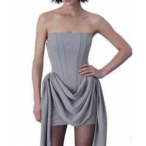 Vestido Mini Corsé sin Tirantes para Mujer, con Cintura Drapeada, Detalle de Hebilla Metálica y Lazo Largo, Vestidos de Moda - Product Image 4