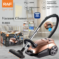 Aspirateur Cyclonique 3200W avec Conteneur à Poussière de 3000ML, Filtre Lavable et Enrouleur de Câble Automatique pour le Nettoyage des Tapis et Canapés à Domicile R.8683