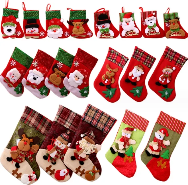 Calcetines colgantes de Navidad dulces niños regalo bolsas de juguete medias guantes colgante de árbol de Navidad decoración de la habitación del hogar para suministros de fiesta de Navidad