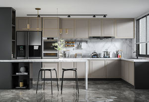 Armoires de cuisine blanches modernes avec personnalisation gratuite, meubles de cuisine complets, évier, table, îlot - Product Image 4