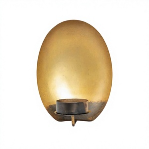 Portavelas de Forma Ovalada, Tamaño Personalizado, Diseño Maravilloso, Color Dorado, Portavelas de Pared de Hierro, de la India - Product Image 1
