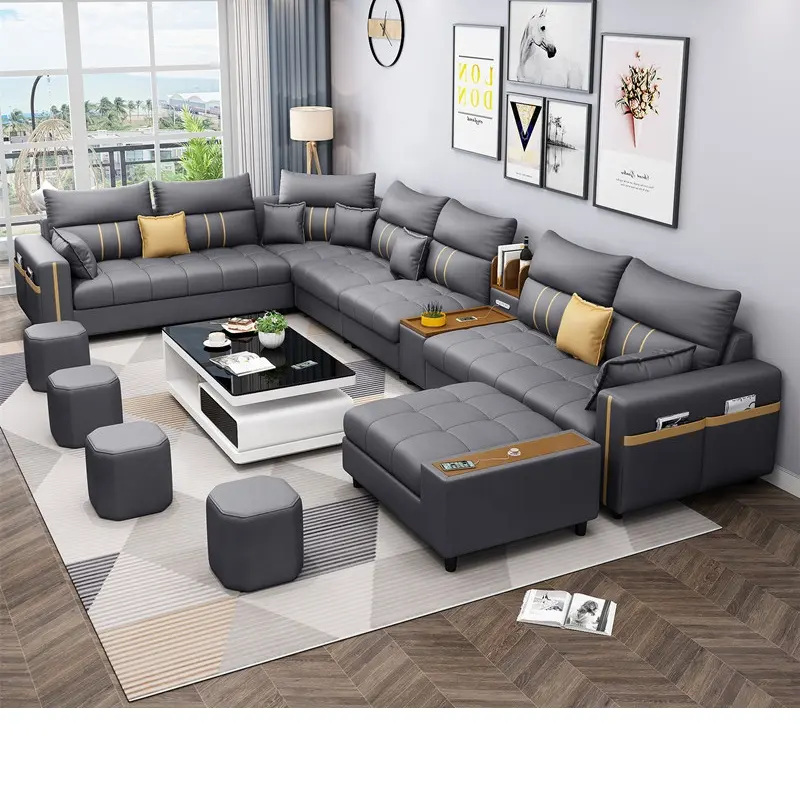 Aparelhos eletrônicos personalizados, conjunto de sofá secional em forma de u, cadeira, mobília moderna, sala de estar