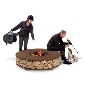 Brasero moderne rond en acier Corten pour brûler du bois - Product Image 5