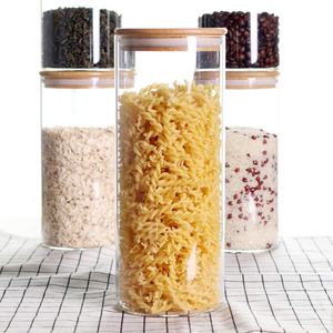Kitchen Cylindrical Borosilicate Glass Storage <b>Jar</b> with Bamboo Lid 450ml 550ml 580ml 800ml 750ml 1000ml 1900ml - Product Image 4