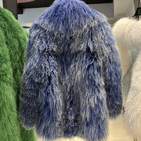 Manteau en fourrure de mouton de Mongolie véritable à deux tons dégradés de qualité supérieure, veste courte d'hiver ample à fermeture cachée pour femmes